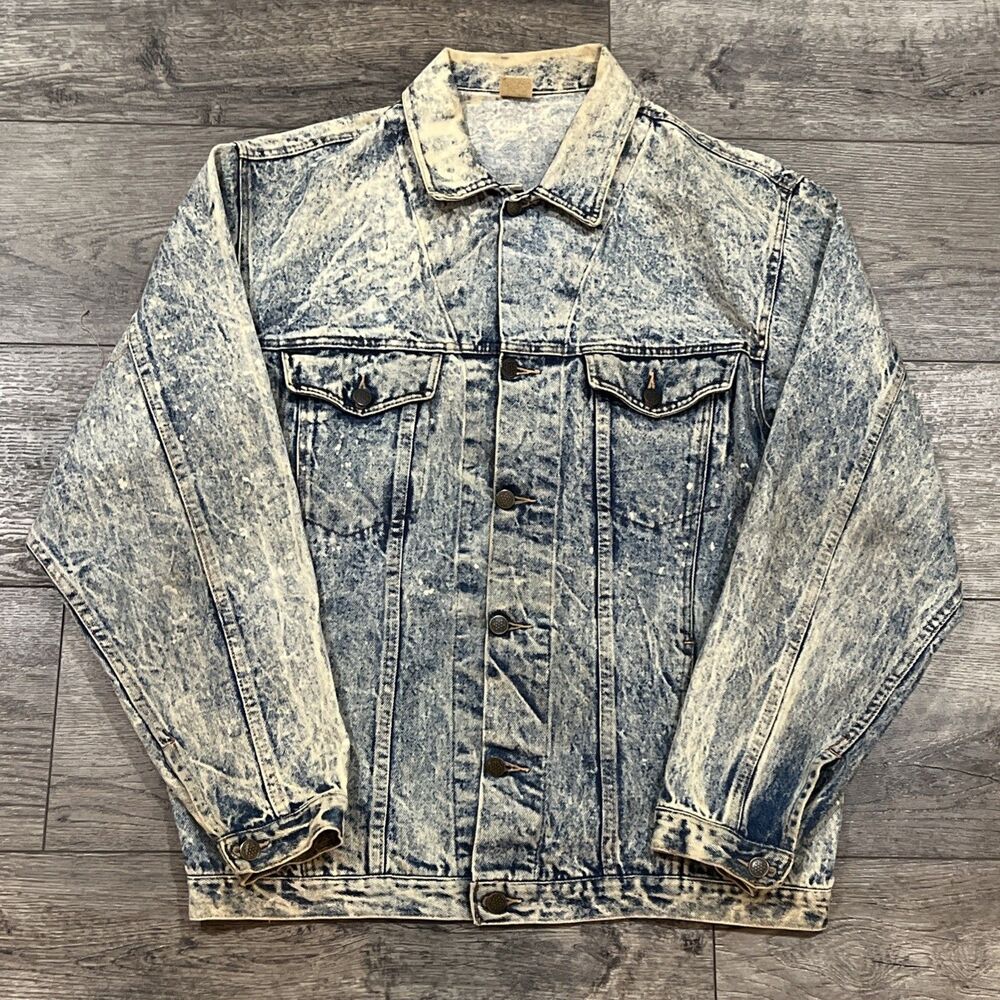 Vintage 80s TAXI Acid Wash Denim Trucker Jacket Blue Jean Coat USA Made Men’s XL